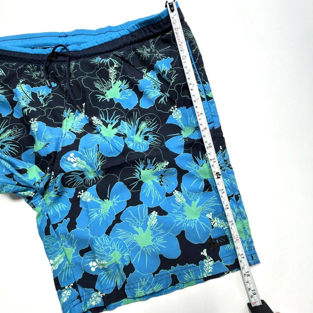 BOSS Hugo Boss Floral Swim Trunks Men's XL Blue Green Hibiscus Board Shorts